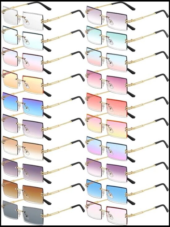20 Pairs Rimless Rectangle Sunglasses Frameless Candy Color Tinted Y2K